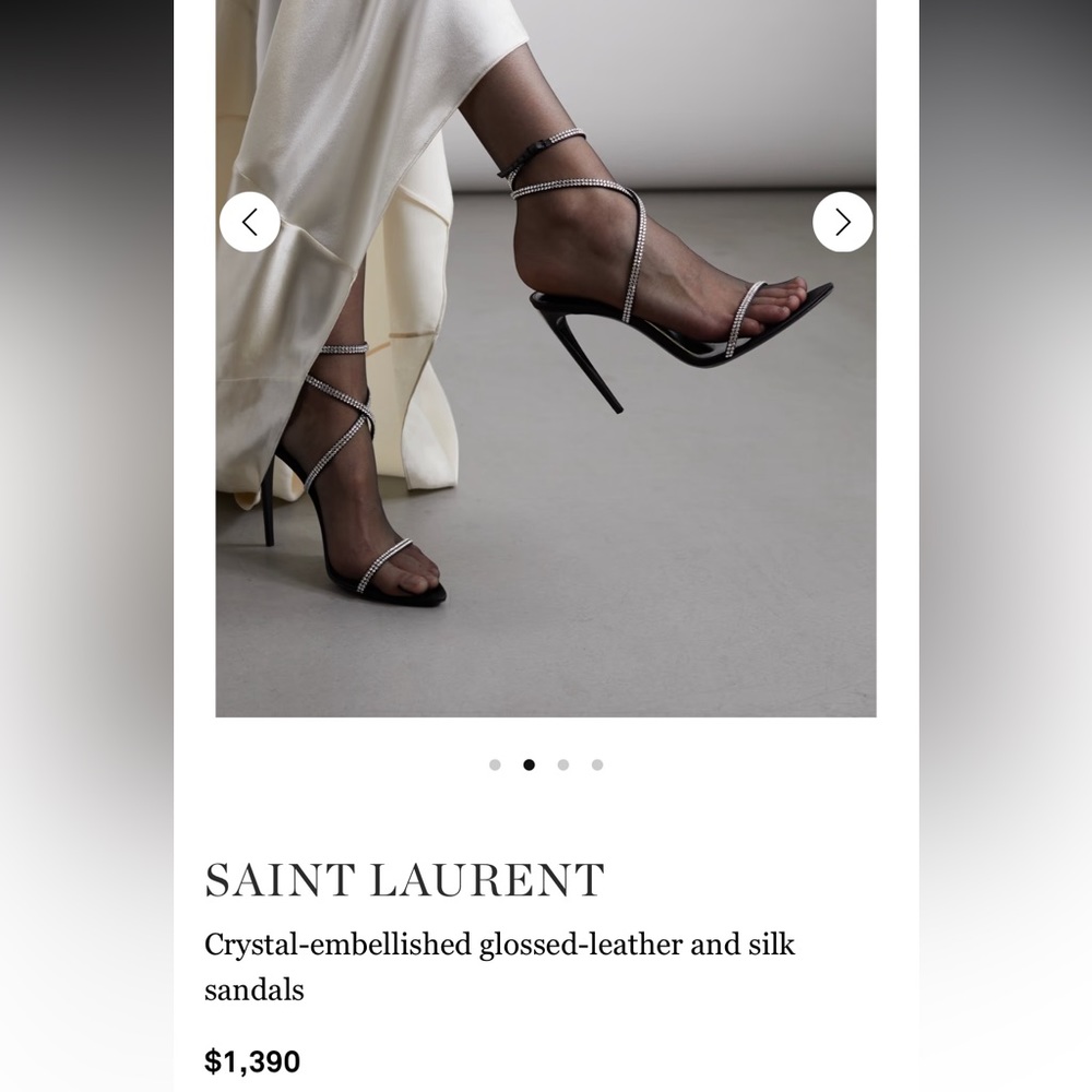 WORN ONCE Saint Laurent Crystal-embellished glossed-leather and silk sandals